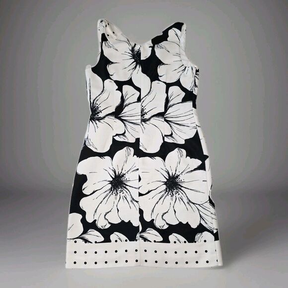 TALBOTS Shoulder Bow Shift Black & White Floral Classic Dress Sz 4. New Was $169 - Picture 1 of 4